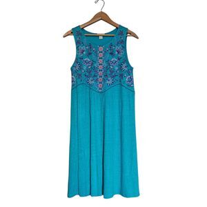 Sundance Turquoise‎ Embroidered Floral Sleeveless Midi Dress XS
